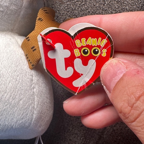 Ty Beanie Boos White Plush with Brown Bow - Picture 2 of 4